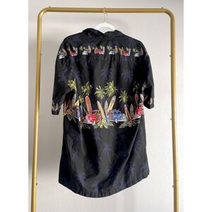 Pacific‎ Legend Black  Hawaiian Shirt Men`s Short Sleeve Surf Boards Cars Sz L